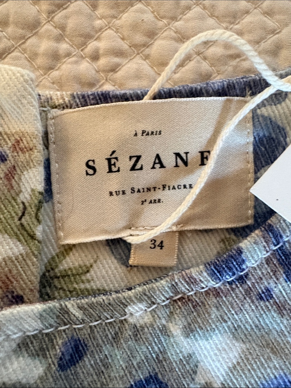 Sézane Cream Mini Dress with Blue and Green Floral Print - Picture 3 of 6